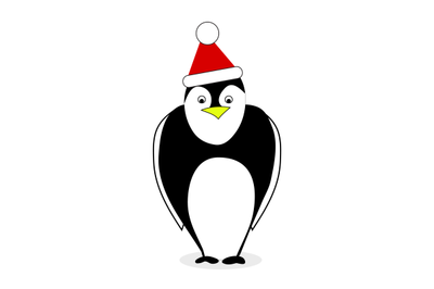 Penguin in red hat santa claus isolated on white