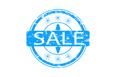 Winter sale rubber stamp with snowflake and tree