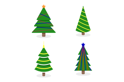 Christmas tree collection with colored garlands