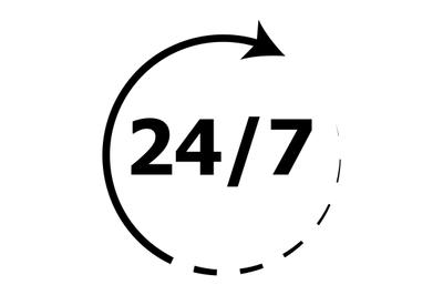 Around the clock 24h. Rotation arrow icon