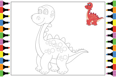 coloring dinosaur for kids, simple vector illustration