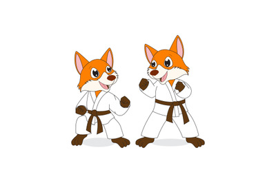 cute fox doing karate sport, simple vector illustration