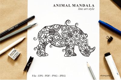 Rhino Mandala Vector Line Art Style