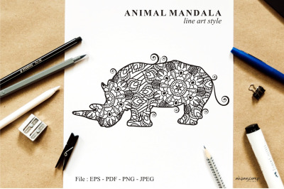 Rhino Mandala Vector Line Art Style