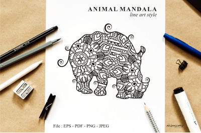 Rhino Mandala Vector Line Art Style