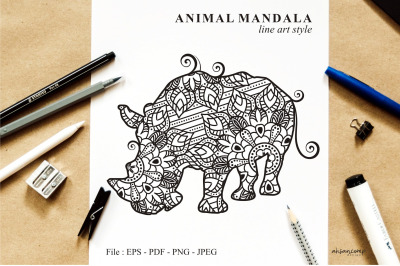 Rhino Mandala Vector Line Art Style