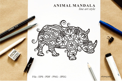 Rhino Mandala Vector Line Art Style