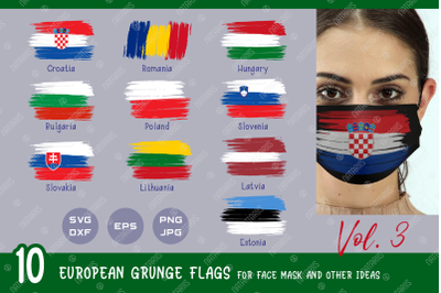 SVG Bundle. 10 European grunge flags for face mask and other ideas.