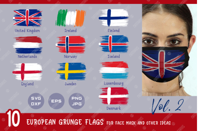 SVG Bundle. 10 European grunge flags for face mask and other ideas.