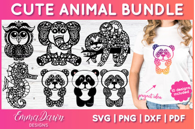 Cute Animal SVG Bundle | Zentangle Cut File Bundle