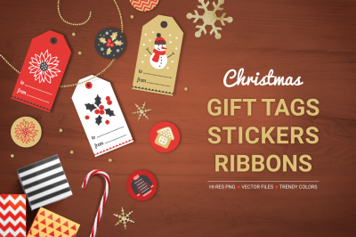 Christmas Ribbons, Stickers, Gift Tags