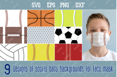 SVG Bundle. 9 Designs of sports balls for face mask.