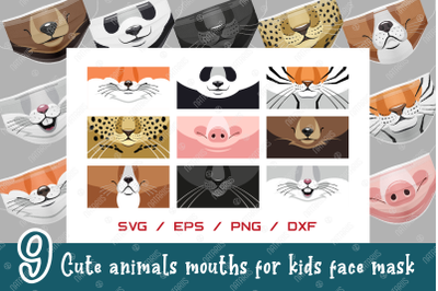 SVG Bundle. 9 Cute animals mouths for protective face mask.