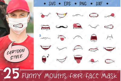 SVG Bundle. 25 Funny mouths for Medical Face Mask.