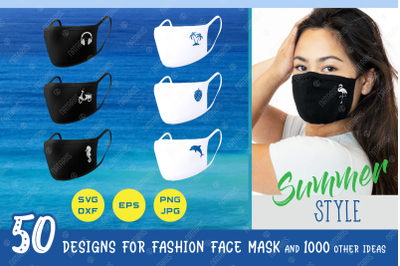 SVG Bundle. 50 Summer designs for protective face mask.