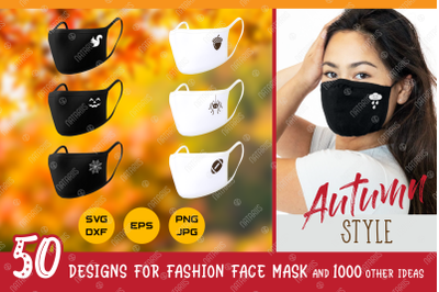 SVG Bundle. 50 Autumn designs for protective face mask.