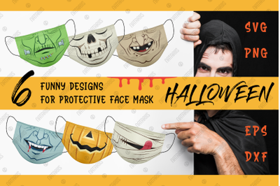 SVG Bundle. 6 Funny Halloween designs for face mask.