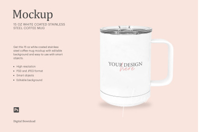 15oz White Coated Stainless Steel Coffee Mug | Affinity Designer