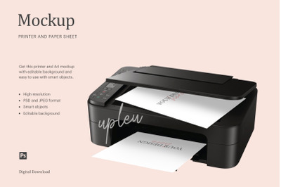 Printer And Paper Sheet Mockup | Compatible With Affinity Designer