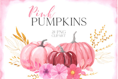 Watercolor Pink Pumpkins Clipart