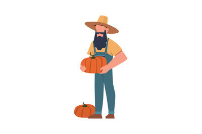 Gardener. Agricultural worker with harvest, farmer man with beard in h