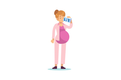 Pregnant woman drinking milk. Pregnancy female standing drinks calcium