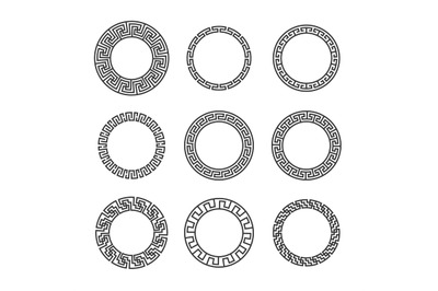 Greek round frames. Ancient circular mediterranean frame borders with