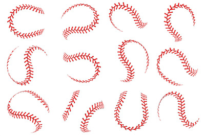 Baseball ball lace. Softball balls with red threads stitches graphic e