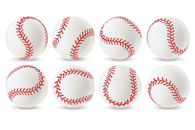 Baseball ball. Leather white softball with red lace stitches, sport eq