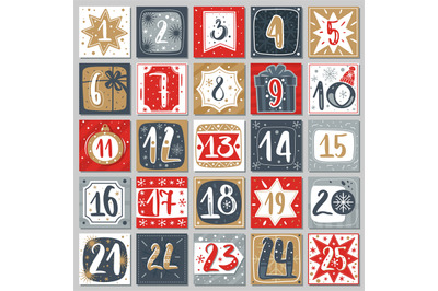 December advent calendar. Christmas poster countdown printable tags nu