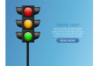 Traffic light. Realistic led lights red, yellow and green, crosswalk s