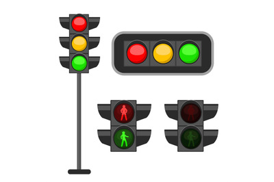 Traffic light. Led lights red&2C; yellow and green colors signals street