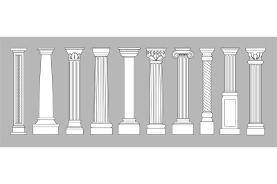 Ancient pillars. Classic historical roman column, antique architecture