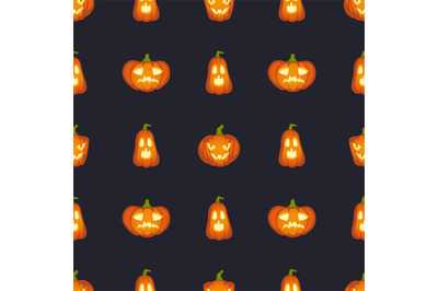 Pumpkins are scary face. Halloween abstract seamless pattern, orange p