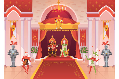 King and queen. interior medieval royal palace throne monarchy ceremon