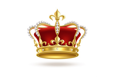 Realistic golden crown. 3D elegant queen or king&2C; princess or prince a