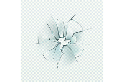 Broken glass. Realistic cracked effect, destruction hole, damage windo