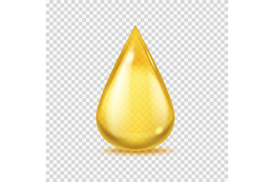 Realistic oil drop. Gold vector honey or petroleum droplet, icon of es