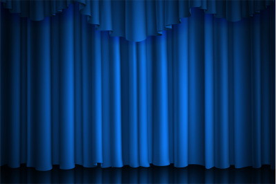 Blue curtain. Theater, cinema or scene drape luxury silk or velvet sta