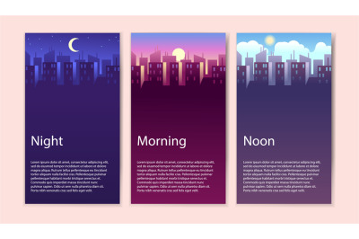 Different times of day. Concept banner set morning&2C; noon and night&2C; bu