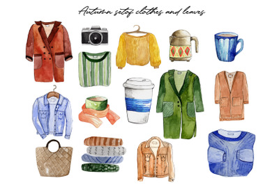 PNG Watercolor autumn set of items