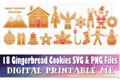 Gingerbread Cookies SVG bundle, PNG, Clip Art Pack, 18 Images, Pack, I