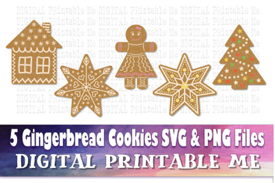 Gingerbread Cookies SVG bundle, PNG, Clip Art Pack, 5 Images, Pack, In