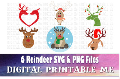 Reindeer SVG bundle, PNG, Clip Art Pack, 6 Images, Pack, Instant Downl