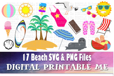Beach Clip Art bundle, SVG, PNG, 17 image pack, Instant Download, Digi