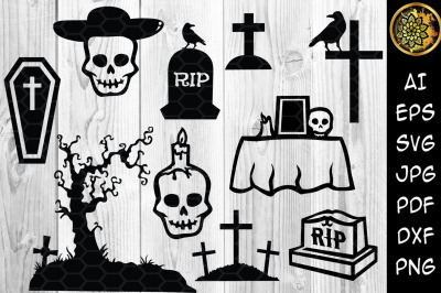 Halloween Graveyard Silhouette SVG