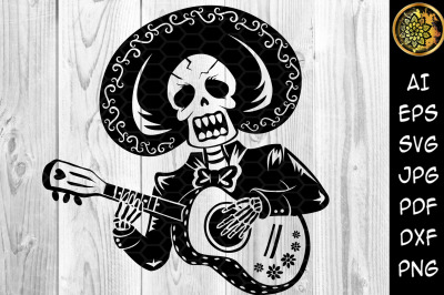 Halloween Skeleton Playing Guitar SVG