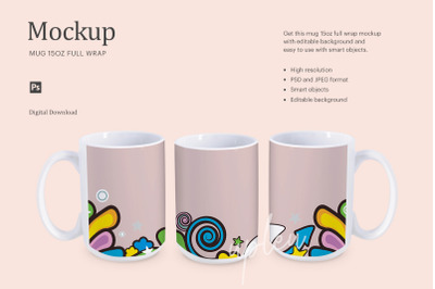 Mug 15oz Full Wrap Mockup | Compatible With Affinity Designer