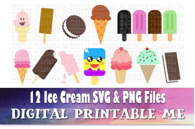 Ice Cream Clip Art bundle, SVG, PNG, 12 image pack, Instant Download,