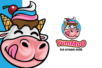 Ice Cream Cow Logo Template